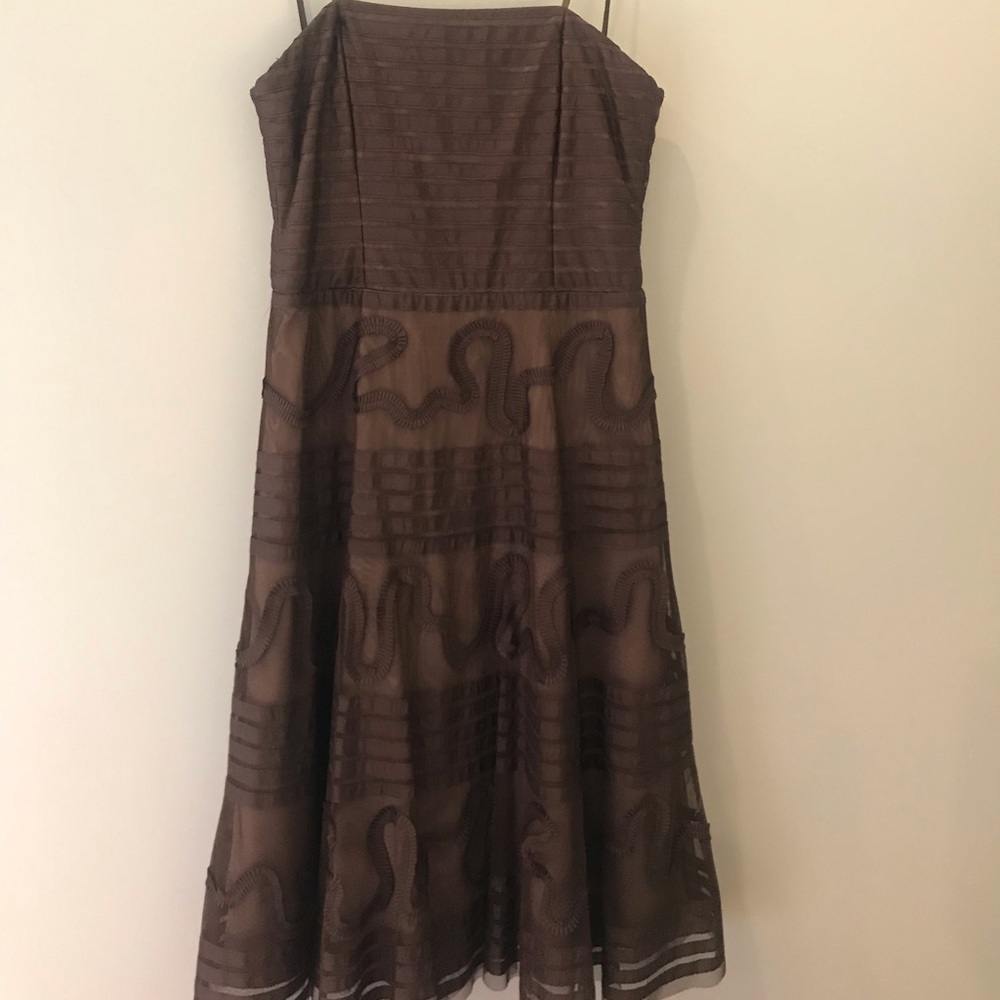 BCBG brown lace strapless dress
